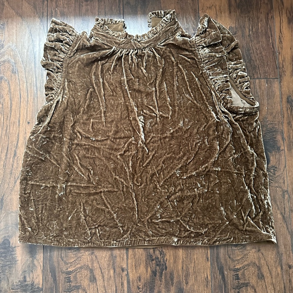 Ulla Johnson Crushed Velvet Ruffle-Trim Sleeveless Top — Brown